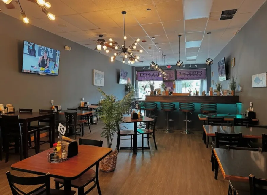 Dining room inside JD's Burger Co. & Sushi in Forestdale, MA